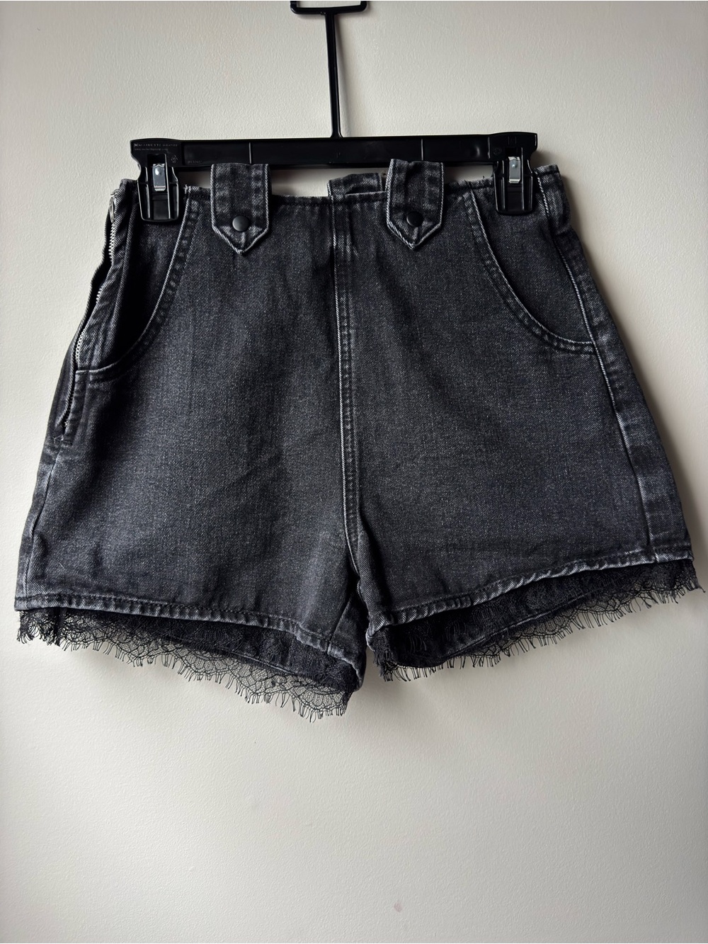 DAZY Black Wash Lace Trim Denim Shorts Size S